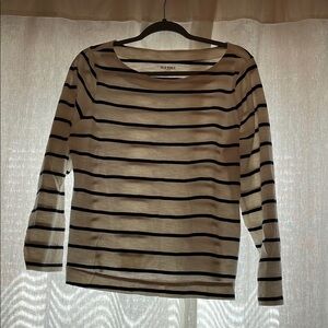 Old Navy Fitted Ribbed 3/4 Sleeve Blouse Black and White